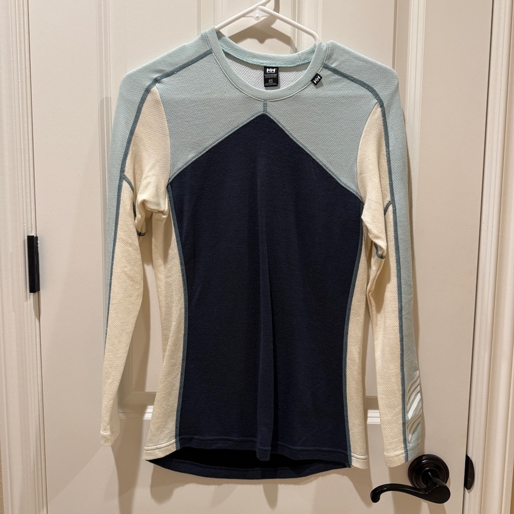 Helly Hansen Light Blue/Navy/Cream Long-sleeve Merino wool base layer top